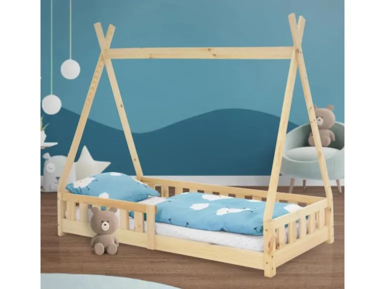 ML-Design Kinderbett Tipi 80x160cm Natur mit Rausfallschutz Lattenrost
