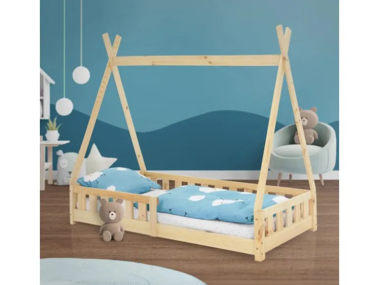 ML-Design Kinderbett Tipi 80x160cm Natur mit Rausfallschutz Lattenrost