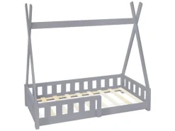 ML-Design Kinderbett Tipi 70x140 cm Hellgrau Rausfallschutz Lattenrost