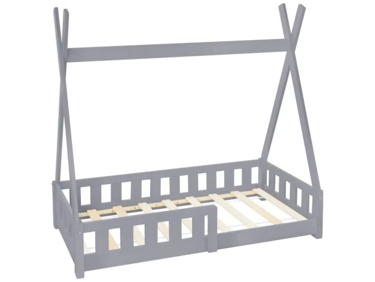 ML-Design Kinderbett Tipi 70x140 cm Hellgrau Rausfallschutz Lattenrost