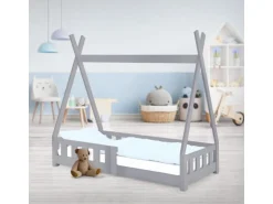 ML-Design Kinderbett Tipi 70x140 cm Hellgrau Rausfallschutz Lattenrost