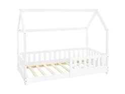 ML-Design Kinderbett 80x160 cm mit Rausfallschutz Dach Lattenrost Weiß