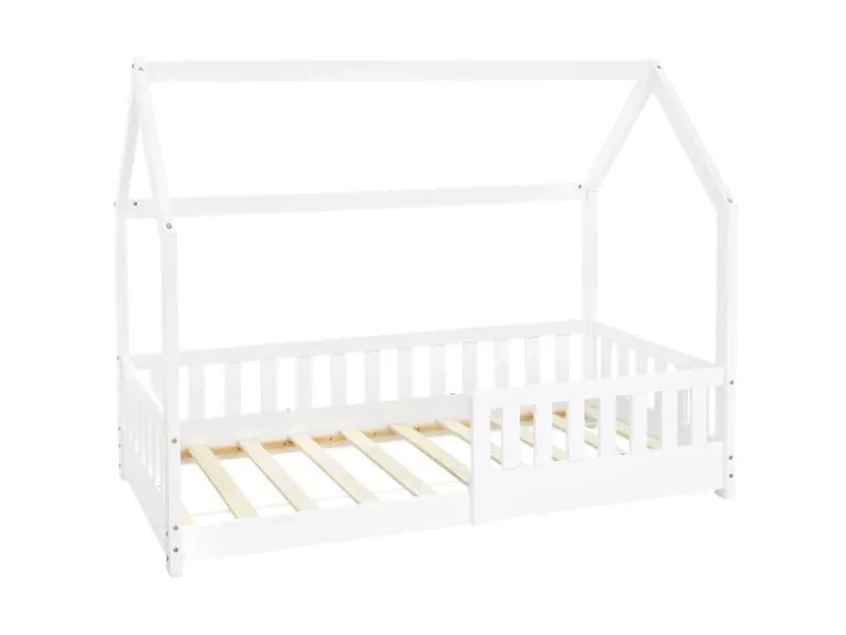ML-Design Kinderbett 80x160 cm mit Rausfallschutz Dach Lattenrost Weiß