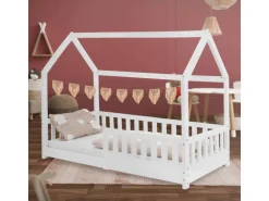 ML-Design Kinderbett 80x160 cm mit Rausfallschutz Dach Lattenrost Weiß