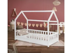 ML-Design Kinderbett 80x160 cm mit Rausfallschutz Dach Lattenrost Weiß