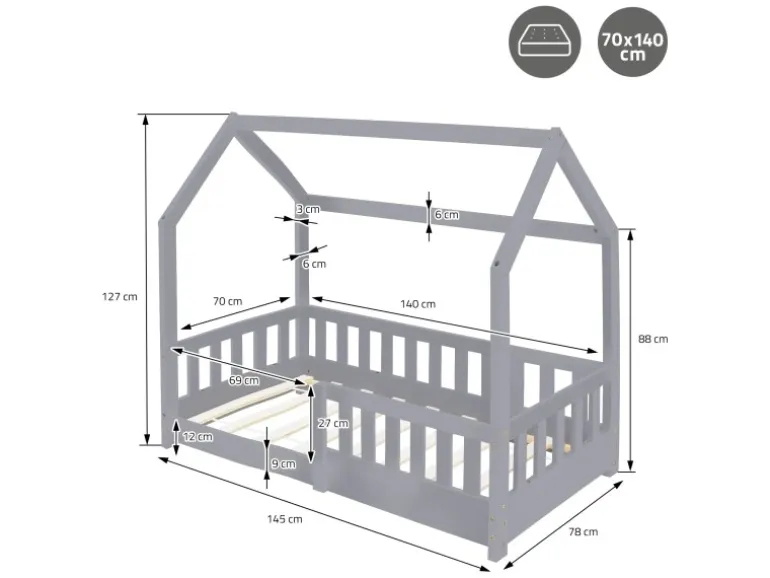 ML-Design Kinderbett 70x140 cm mit Rausfallschutz Lattenrost Hellgrau