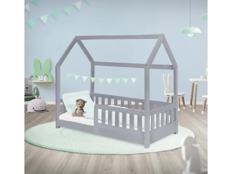 ML-Design Kinderbett 70x140 cm mit Rausfallschutz Lattenrost Hellgrau