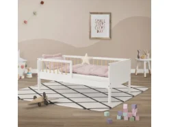 ML-Design Kinderbett 70x140 cm Weiß-Natur Einzelbett mit Lattenrost