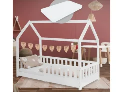 ML-Design Kinderbett 80x160 cm Weiß mit Matratze Rausfallschutz Dach