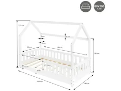 ML-Design Kinderbett 80x160 cm Weiß mit Matratze Rausfallschutz Dach