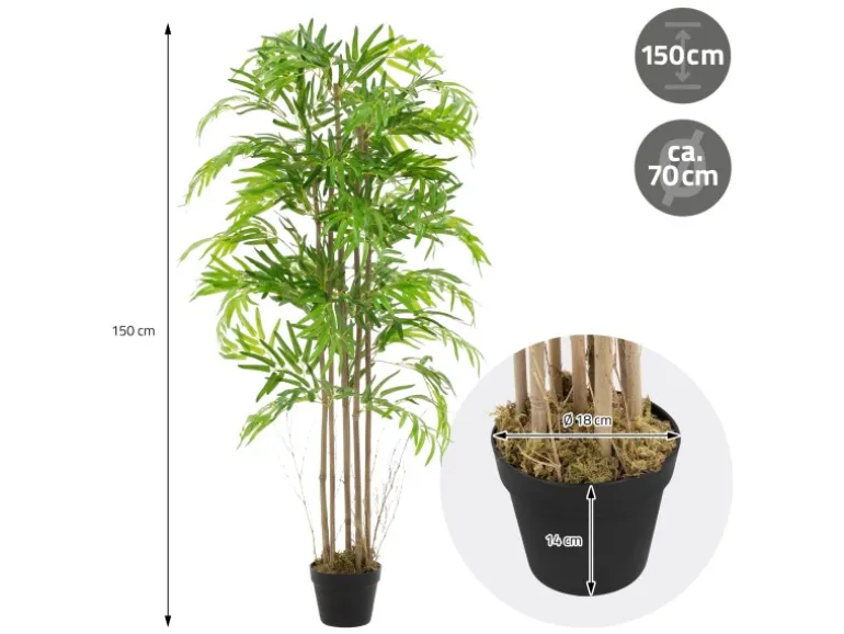 ML-Design Künstlicher Bambus 150cm Groß Kunstpflanze mit Echtholzstamm