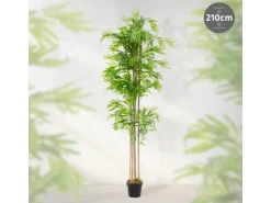 ML-Design Künstlicher Bambus 210cm Groß Kunstpflanze mit Echtholzstamm