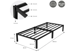 ML-Design Metallbett 90x200cm auf Stahlrahmen mit Lattenrost Schwarz Bettgestell
