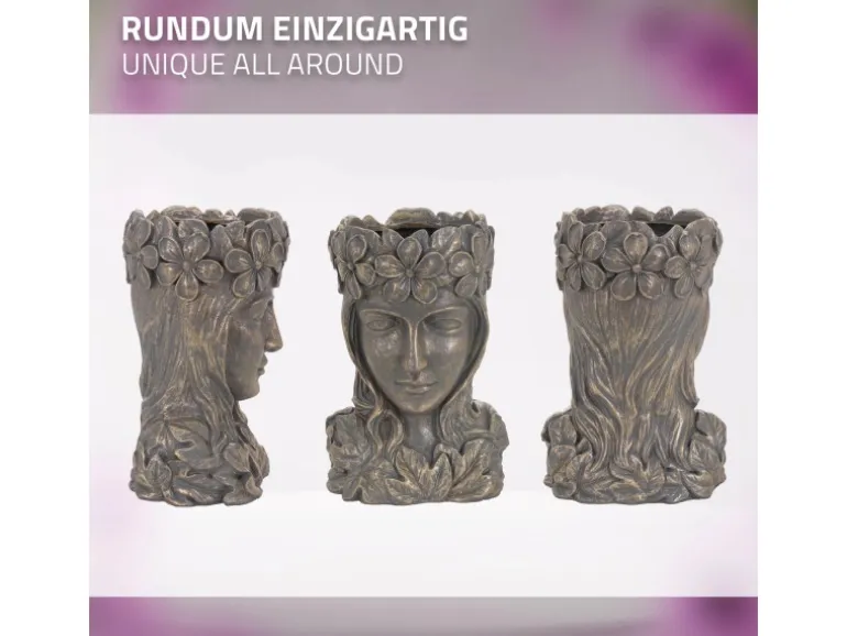 ML-Design Pflanztopf Frauenkopf Figur 21x16x32 cm Bronze Kunstharz Innen Außen