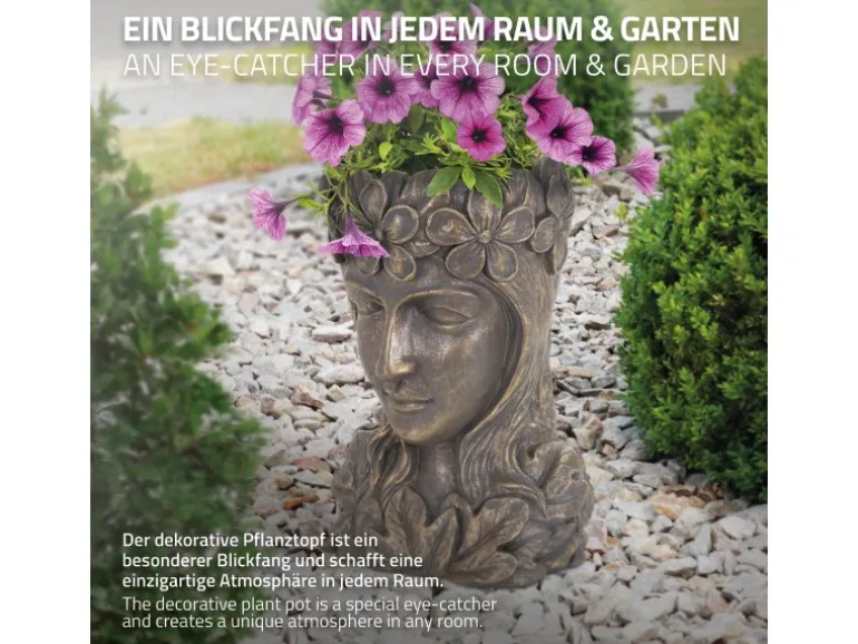 ML-Design Pflanztopf Frauenkopf Figur 21x16x32 cm Bronze Kunstharz Innen Außen