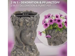 ML-Design Pflanztopf Frauenkopf Figur 21x16x32 cm Bronze Kunstharz Innen Außen