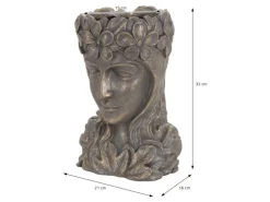 ML-Design Pflanztopf Frauenkopf Figur 21x16x32 cm Bronze Kunstharz Innen Außen