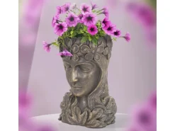 ML-Design Pflanztopf Frauenkopf Figur 21x16x32 cm Bronze Kunstharz Innen Außen