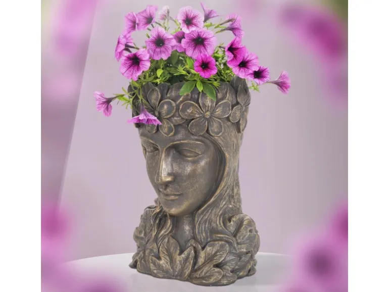 ML-Design Pflanztopf Frauenkopf Figur 21x16x32 cm Bronze Kunstharz Innen Außen