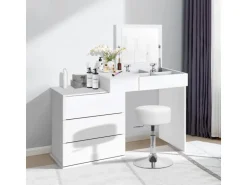 ML-Design Schminkhocker Weiß Runder Sitzhocker 33cm Höhenverstellbarer aus Stahl