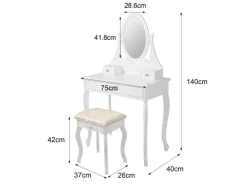 ML-Design Schminktisch Weiß mit Spiegel Hocker 3 Schubladen 75x140x40 cm aus MDF