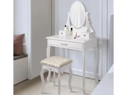 ML-Design Schminktisch Weiß mit Spiegel Hocker 3 Schubladen 75x140x40 cm aus MDF