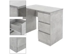 ML-Design Schreibtisch mit 3 Schubladen 90x76x50cm Grau Arbeitstisch Beton-Optik