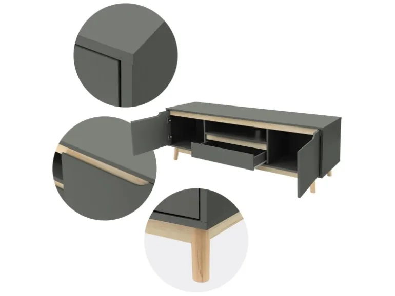 ML-Design TV-Schrank 140x40x46cm Grün-Natur mit 2 Türen für Fernseher bis 65Zoll