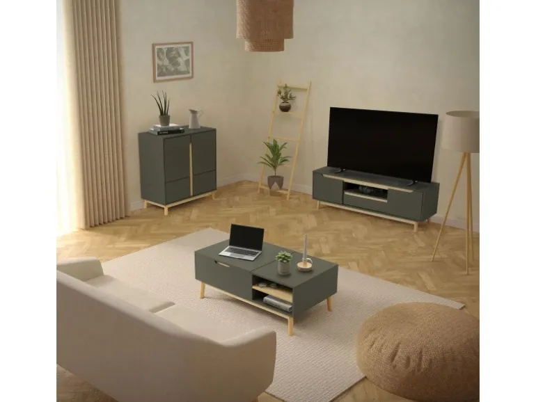 ML-Design TV-Schrank 140x40x46cm Grün-Natur mit 2 Türen für Fernseher bis 65Zoll