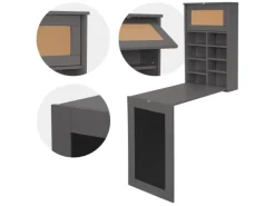 ML-Design Wandtisch Klappbar Schreibtisch Grau mit Tafel 8 Fächern und Pinnwand