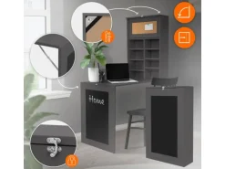 ML-Design Wandtisch Klappbar Schreibtisch Grau mit Tafel 8 Fächern und Pinnwand