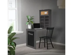 ML-Design Wandtisch Klappbar Schreibtisch Grau mit Tafel 8 Fächern und Pinnwand