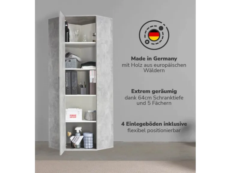 mokebo Eckschrank in Grau Der Lange Schrank Aufbewahrungsschrank oder Mehrzweckschrank