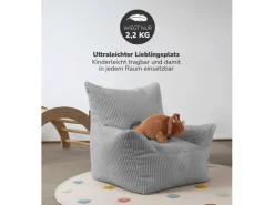 mokebo Kindersessel aus Cord Der Pausenheld Sitzsack Kinder Kindersitzsack in Grau