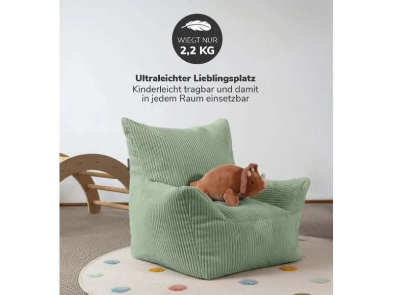 mokebo Kindersessel aus Cord Der Pausenheld Sitzsack Kinder Kindersitzsack in Grün
