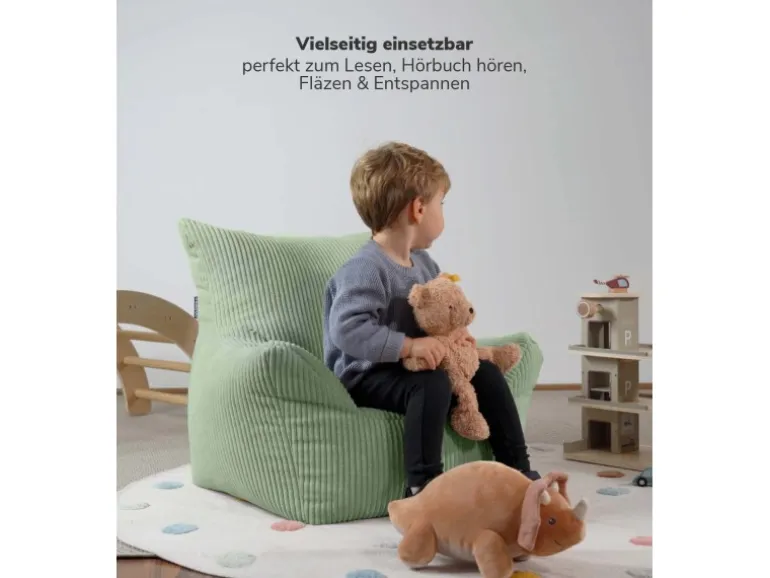 mokebo Kindersessel aus Cord Der Pausenheld Sitzsack Kinder Kindersitzsack in Grün