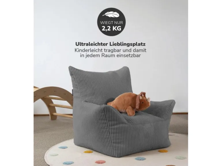 mokebo Kindersessel aus Cord Der Pausenheld Sitzsack Kinder Kindersitzsack in Anthrazit