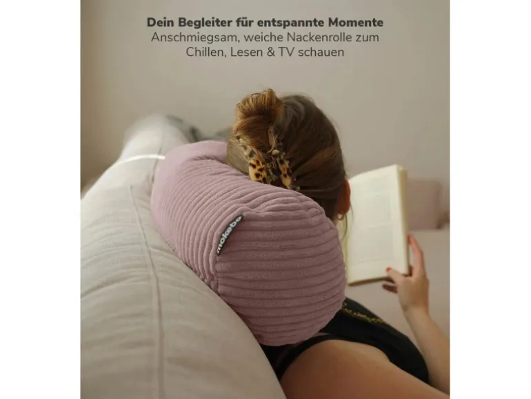 mokebo Nackenkissen mit Cordbezug Das Nickerchen Nackenrolle oder Kissenrolle in Rosa