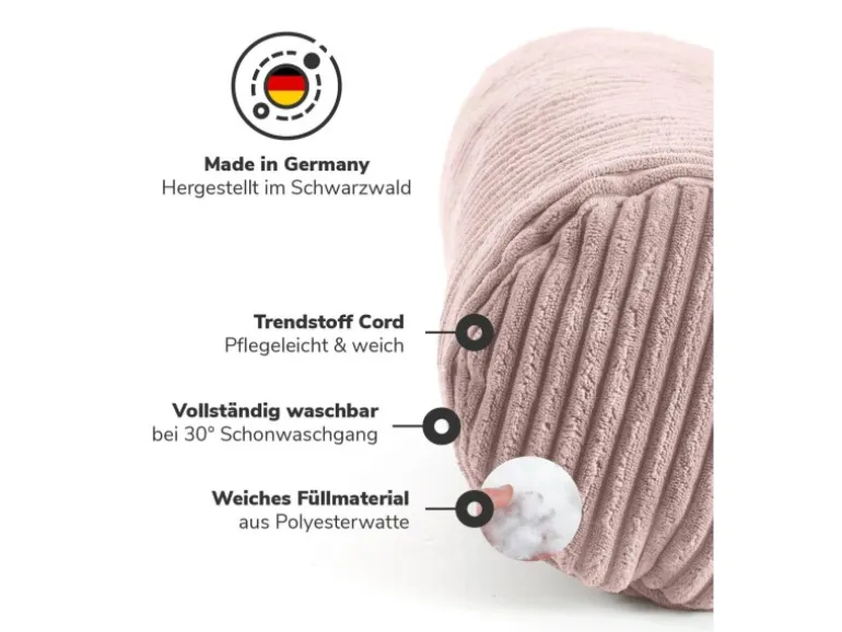 mokebo Nackenkissen mit Cordbezug Das Nickerchen Nackenrolle oder Kissenrolle in Rosa
