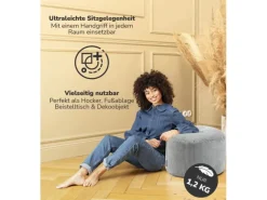mokebo Pouf oder Sitzhocker aus Cord Der Faule Lenz Fußhocker in Grau mit EPS-Perlen Füllung