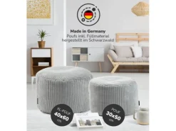 mokebo Pouf oder Sitzhocker aus Cord Der Faule Lenz Fußhocker in Grau mit EPS-Perlen Füllung