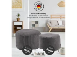 mokebo Pouf oder Sitzhocker aus Cord Der Faule Lenz Fußhocker in Anthrazit mit EPS-Perlen Füllung