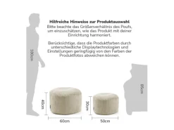 mokebo Pouf oder Sitzhocker aus Cord Der Faule Lenz Fußhocker in Beige mit EPS-Perlen Füllung