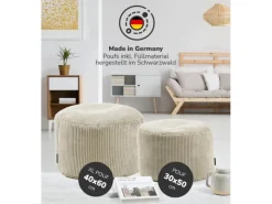 mokebo Pouf oder Sitzhocker aus Cord Der Faule Lenz Fußhocker in Beige mit EPS-Perlen Füllung