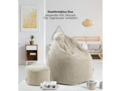 mokebo Pouf oder Sitzhocker aus Cord Der Faule Lenz Fußhocker in Beige mit EPS-Perlen Füllung