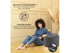mokebo Pouf oder Sitzhocker aus Cord Der Faule Lenz Fußhocker in Anthrazit mit EPS-Perlen Füllung