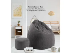 mokebo Pouf oder Sitzhocker aus Cord Der Faule Lenz Fußhocker in Anthrazit mit EPS-Perlen Füllung