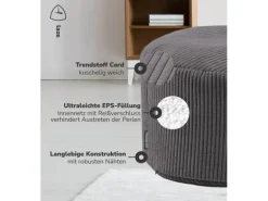 mokebo Pouf oder Sitzhocker aus Cord Der Faule Lenz Fußhocker in Anthrazit mit EPS-Perlen Füllung