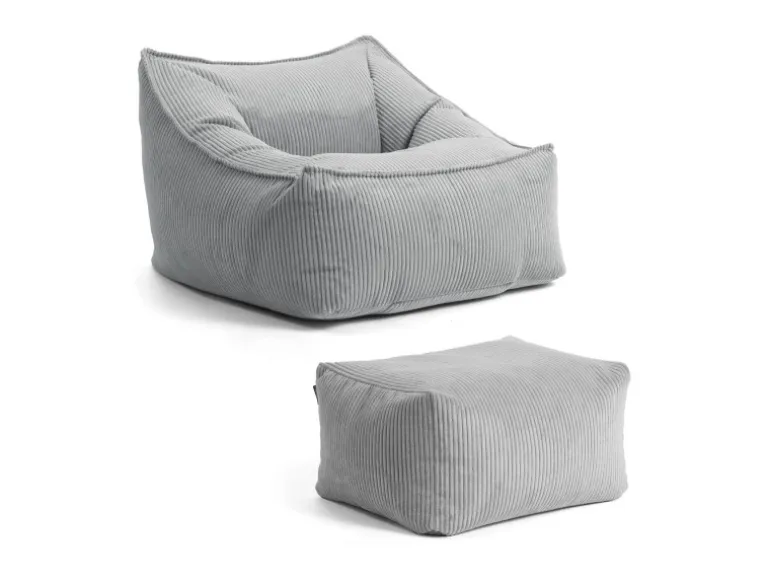 mokebo Sitzsack Sessel mit Hocker aus Cord Der Lümmel XXL Sitzsack Cord Sessel oder Sitz Sessel in Grau