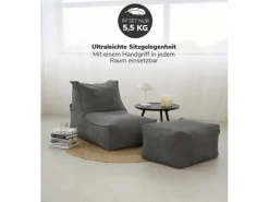 mokebo Sitzsack Sessel mit Hocker aus Cord Der Lümmel XXL Sitzsack Cord Sessel oder Sitz Sessel in Grau